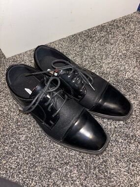 Deer Stags Black Cap-Toe Lace-Up Kids Dress Shoes